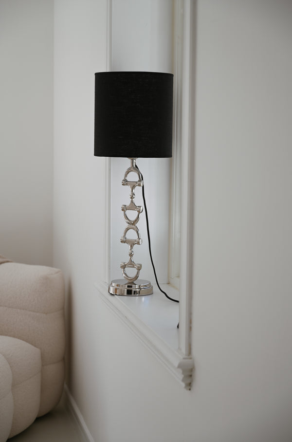 Snaffle Bit Lamp stand Silver including Black Linnen Lampshade.