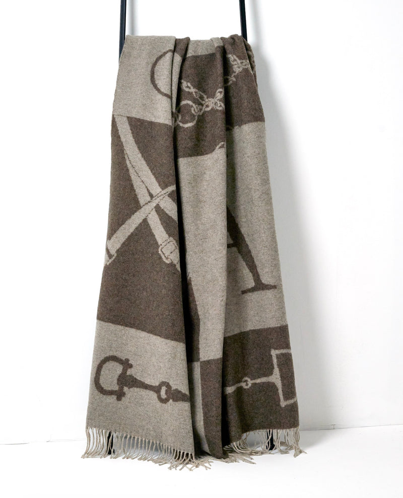 Wool Cashmere Throw Mud & Beige