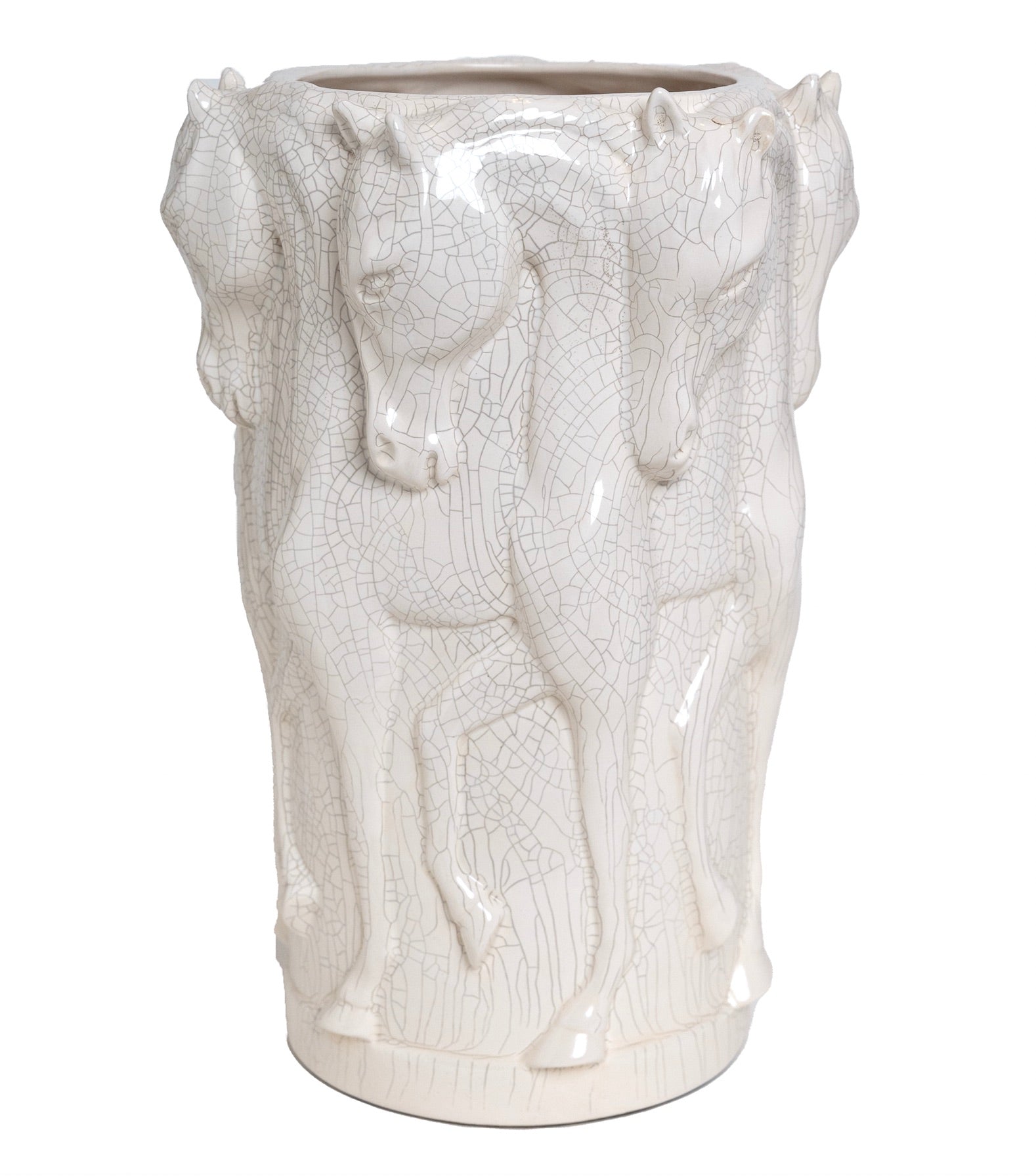 OFF-WHITE CRACK CERAMIC VASE DANCING HORSES