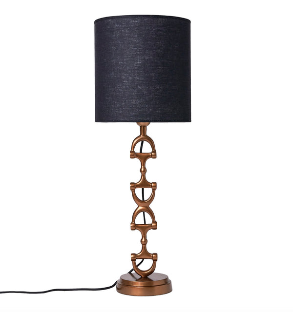 Snaffle Bit Lamp stand Brass including Lampshade in Black linnen.