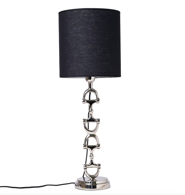 Snaffle Bit Lamp stand Silver including Black Linnen Lampshade.