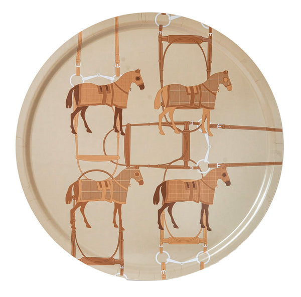 ROUND TRAY HARNAIS 4 HORSES