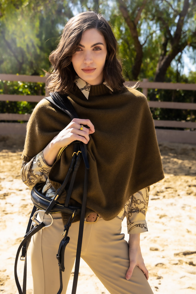 ADAMSBRO SOLID CASHMERE PONCHO OLIVE