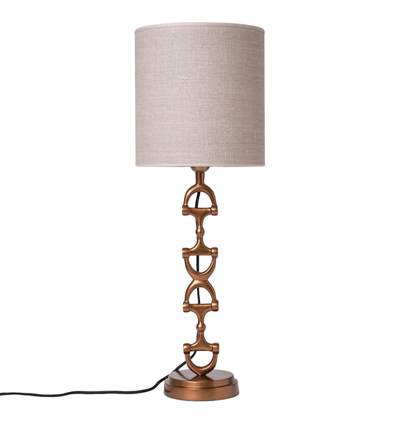 Snaffle Bit Lamp stand Brass including Nature Linnen Shade.