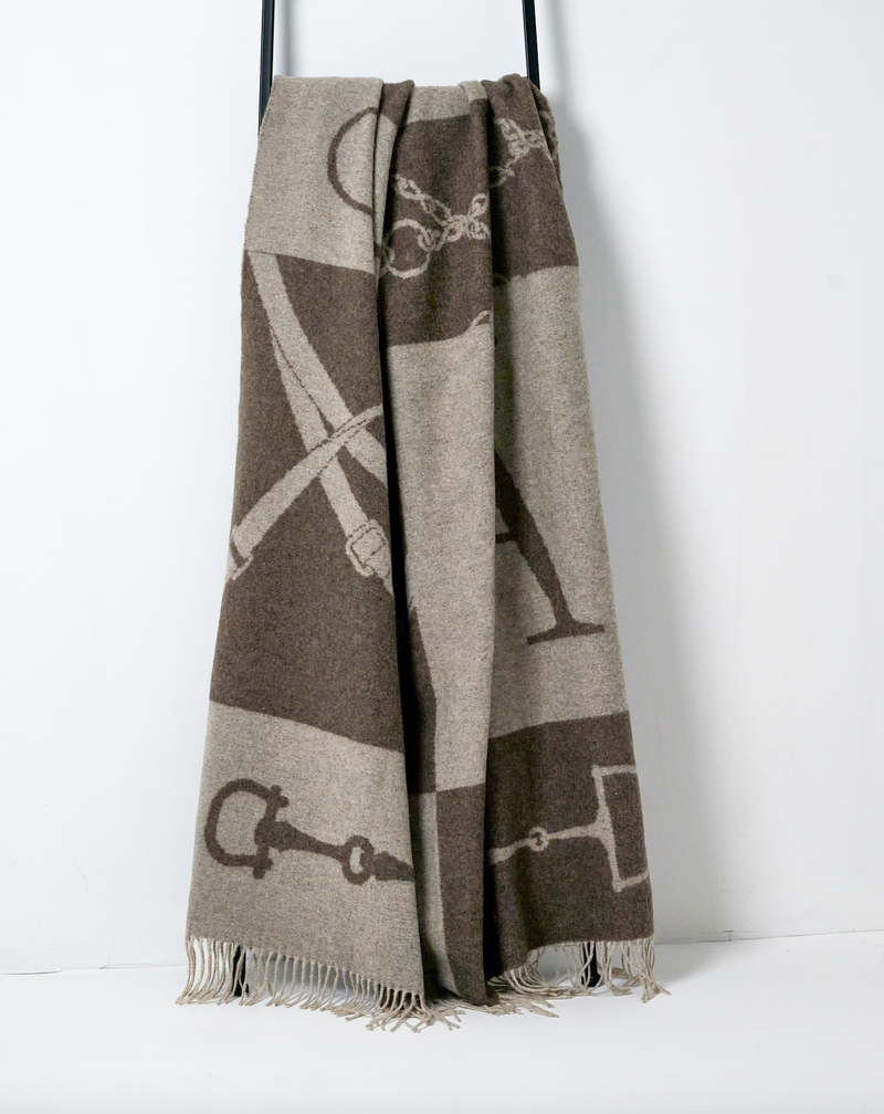 Wool Cashmere Throw Mud & Beige