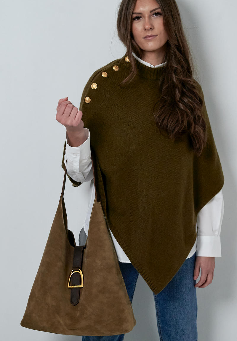 ADAMSBRO SOLID CASHMERE PONCHO OLIVE