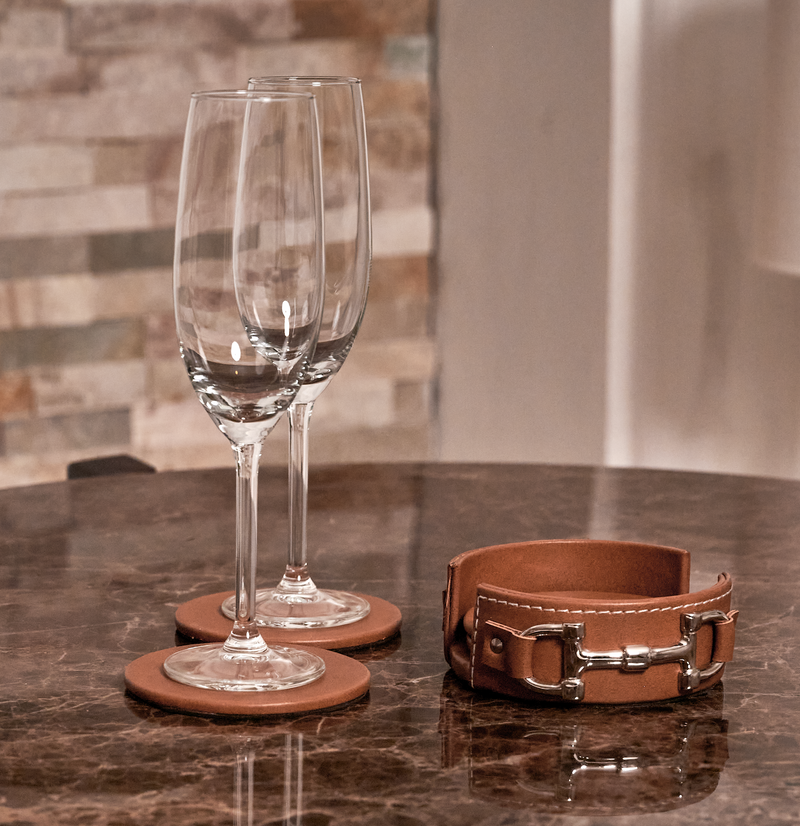 Brown Genuine Leather 4-pack Coaster