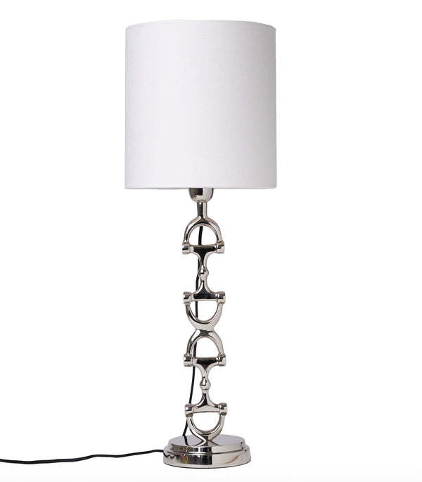 Snaffle Bit Lamp stand Silver including off-white linnen lampshade