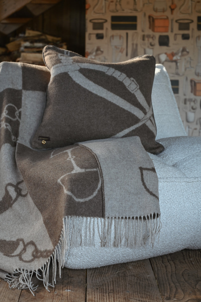 Wool Cashmere Throw Mud & Beige